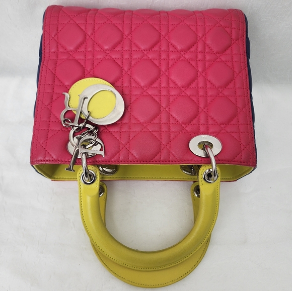 Auth Dior Lady Dior Lambskin Cannage Medium Pink Handbag - Picture 8 of 15